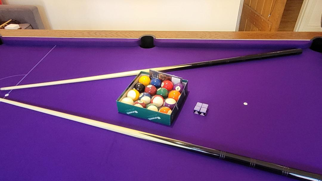 Accessories supplied for purple pool table Cardiff area