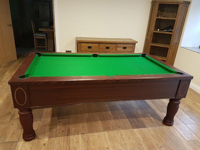 Green pool table cloth supplied fitted by Pool Table Recovers Fishponds Bristol