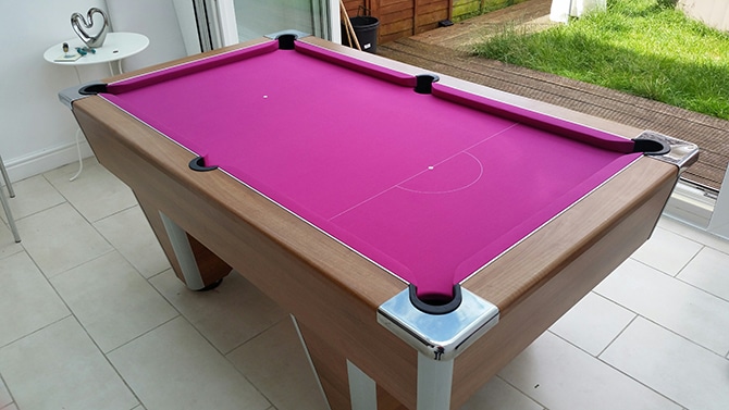 Example of DPT elite pool table recover in pink: