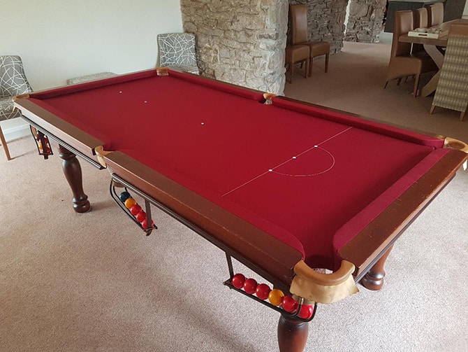 Recovered 7x4 snooker table in burgundy cloth Western-super Mare