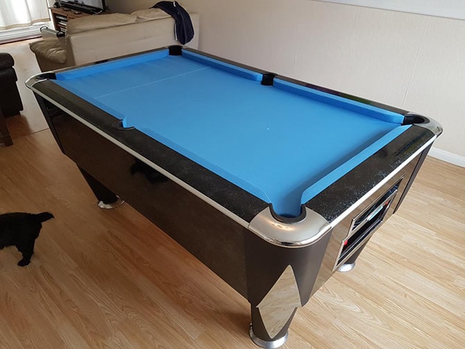 Recovered Sam Atlantic pool table using simonis 861 cloth power blue Bristol